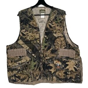 Vintage Quail Unlimited Hunting Vest Size XL Mossy Oak Forrest Floor Zip Pockets